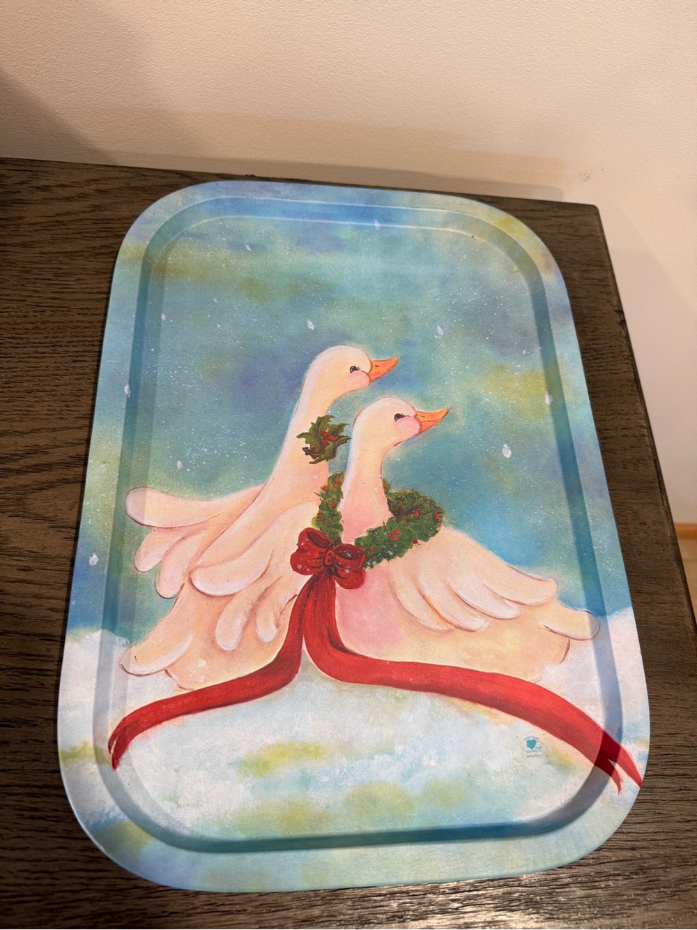 1988 Christmas Ducks Metal Tray Tender Heart Treasures - Cottagecore